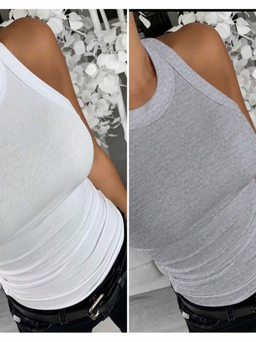 Ribbed Tank Top - White & Gray